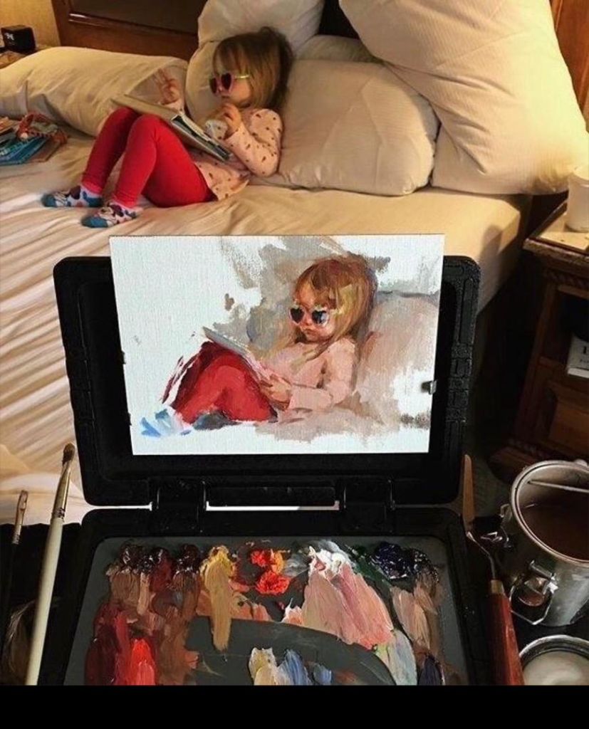 The Little Reader — original oil on canvas panel painting by ArtbyLilyParker