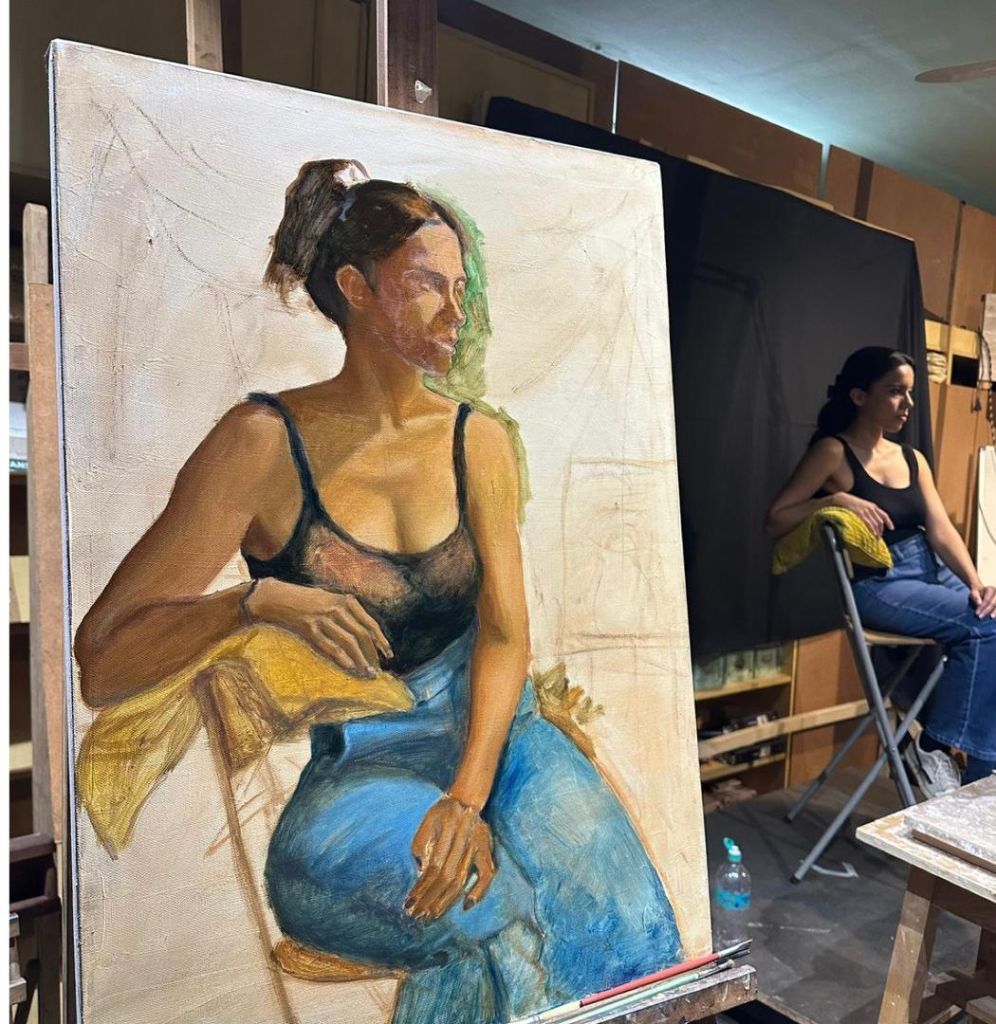 Study in Blue Denim — original oil on linen painting by ArtbyLilyParker
